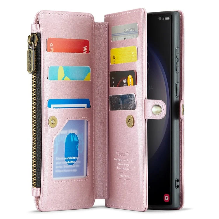 CASEME C36 Series For Samsung Galaxy S23 Ultra Case Zipper Flip Leather Phone Cover with 10 Card Slots