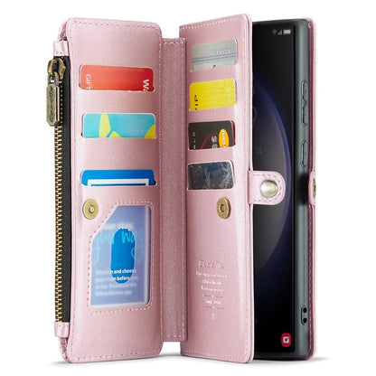 CASEME C36 Series For Samsung Galaxy S23 Ultra Case Zipper Flip Leather Phone Cover with 10 Card Slots