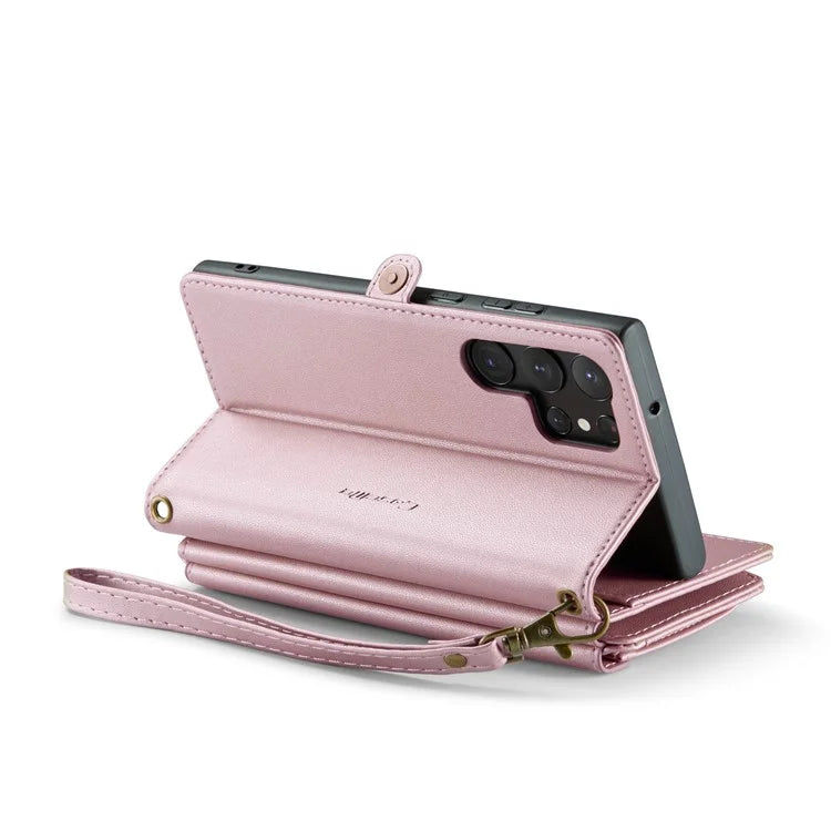 CASEME C36 Series For Samsung Galaxy S23 Ultra Case Zipper Flip Leather Phone Cover with 10 Card Slots