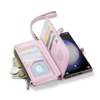 CASEME C36 Series For Samsung Galaxy S23 Ultra Case Zipper Flip Leather Phone Cover with 10 Card Slots