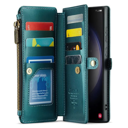 CASEME C36 Series For Samsung Galaxy S23 Ultra Case Zipper Flip Leather Phone Cover with 10 Card Slots