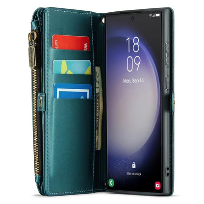 CASEME C36 Series For Samsung Galaxy S23 Ultra Case Zipper Flip Leather Phone Cover with 10 Card Slots