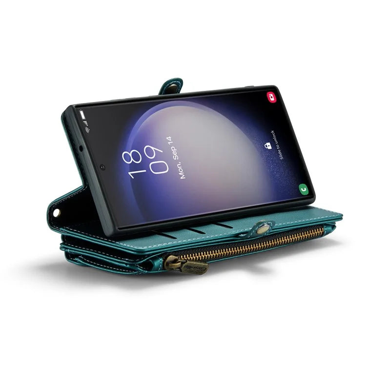 CASEME C36 Series For Samsung Galaxy S23 Ultra Case Zipper Flip Leather Phone Cover with 10 Card Slots