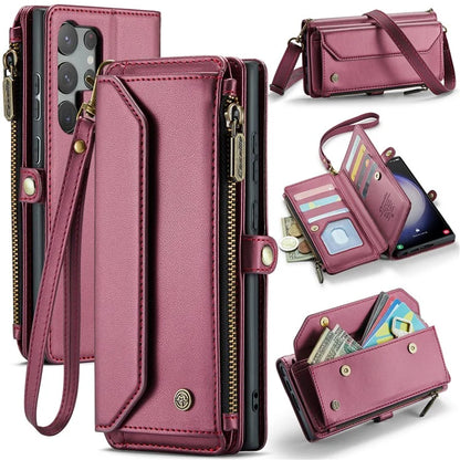 CASEME C36 Series For Samsung Galaxy S23 Ultra Case Zipper Flip Leather Phone Cover with 10 Card Slots