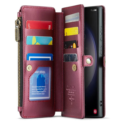 CASEME C36 Series For Samsung Galaxy S23 Ultra Case Zipper Flip Leather Phone Cover with 10 Card Slots