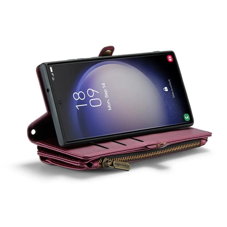 CASEME C36 Series For Samsung Galaxy S23 Ultra Case Zipper Flip Leather Phone Cover with 10 Card Slots
