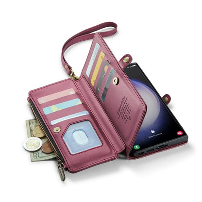 CASEME C36 Series For Samsung Galaxy S23 Ultra Case Zipper Flip Leather Phone Cover with 10 Card Slots