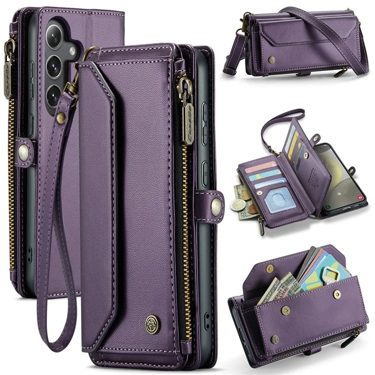 CASEME C36 Series For Samsung Galaxy S24 Case Crossbody Leather Phone Cover 10 Card Slots Large Capacity
