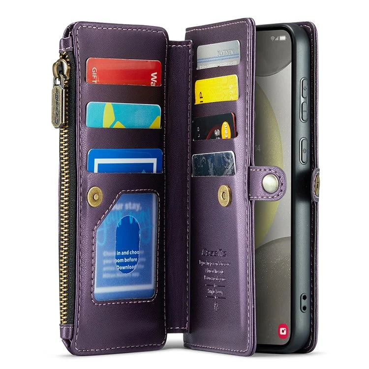 CASEME C36 Series For Samsung Galaxy S24 Case Crossbody Leather Phone Cover 10 Card Slots Large Capacity