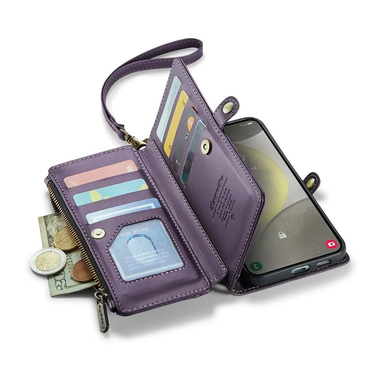 CASEME C36 Series For Samsung Galaxy S24 Case Crossbody Leather Phone Cover 10 Card Slots Large Capacity