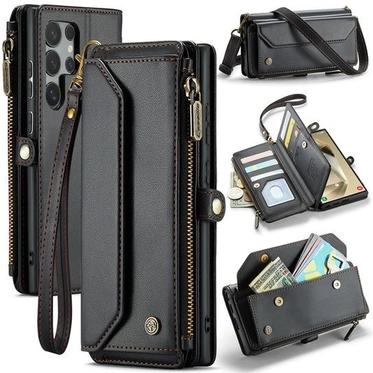 CASEME C36 Series For Samsung Galaxy S24 Ultra Case Leather Phone Bag with 10 Card Slots Wallet