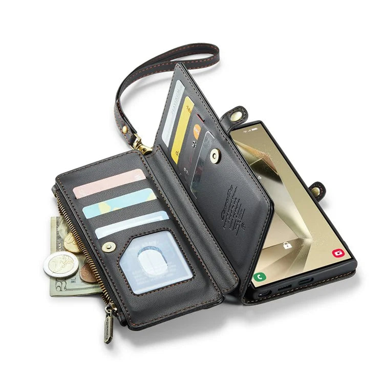 CASEME C36 Series For Samsung Galaxy S24 Ultra Case Leather Phone Bag with 10 Card Slots Wallet
