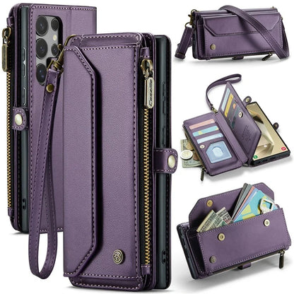 CASEME C36 Series For Samsung Galaxy S24 Ultra Case Leather Phone Bag with 10 Card Slots Wallet