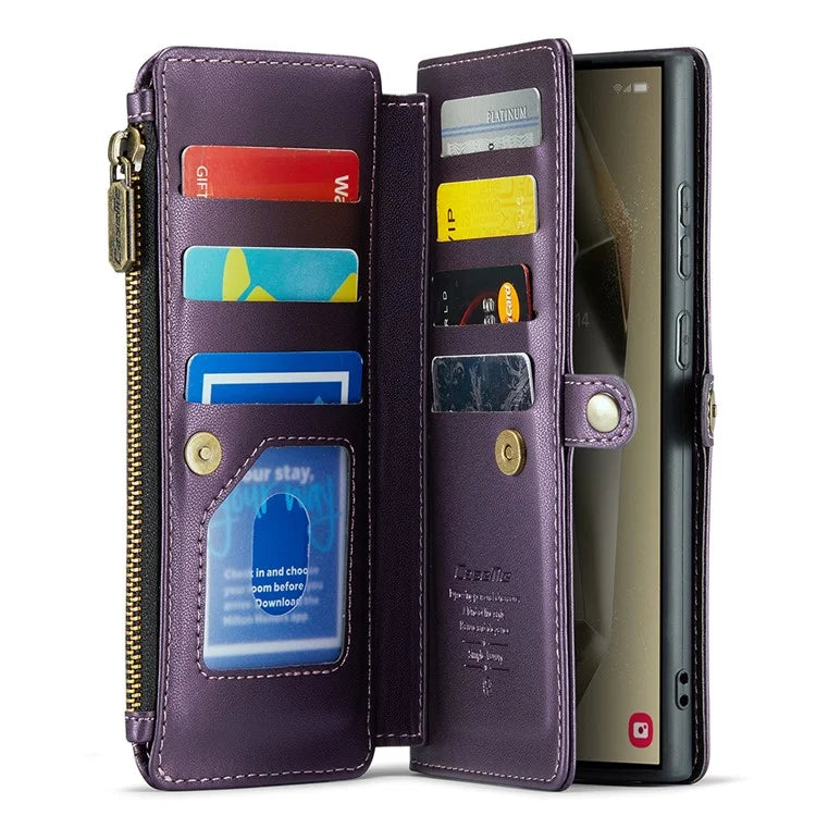 CASEME C36 Series For Samsung Galaxy S24 Ultra Case Leather Phone Bag with 10 Card Slots Wallet