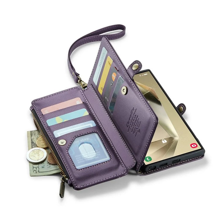 CASEME C36 Series For Samsung Galaxy S24 Ultra Case Leather Phone Bag with 10 Card Slots Wallet