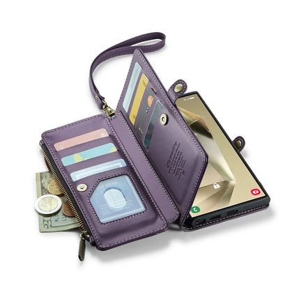 CASEME C36 Series For Samsung Galaxy S24 Ultra Case Leather Phone Bag with 10 Card Slots Wallet