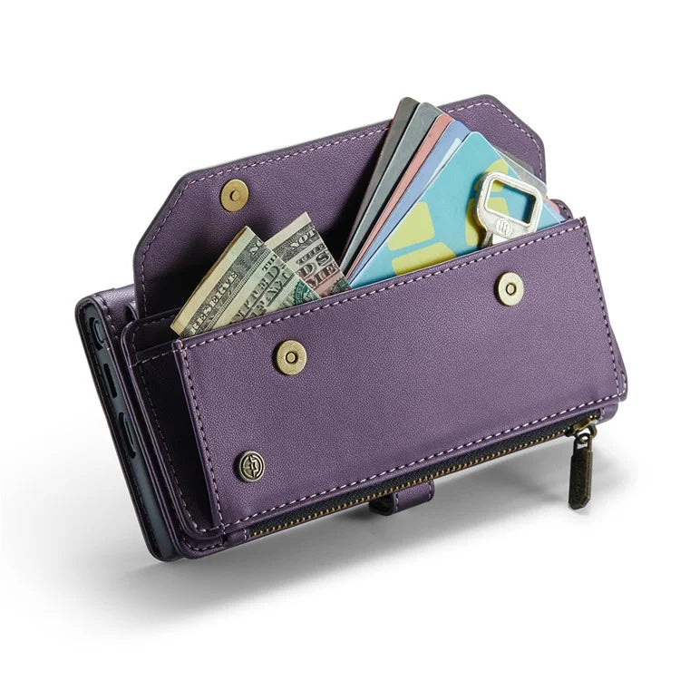 CASEME C36 Series For Samsung Galaxy S24 Ultra Case Leather Phone Bag with 10 Card Slots Wallet