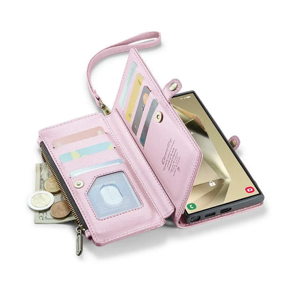 CASEME C36 Series For Samsung Galaxy S24 Ultra Case Leather Phone Bag with 10 Card Slots Wallet