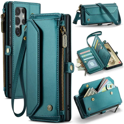 CASEME C36 Series For Samsung Galaxy S24 Ultra Case Leather Phone Bag with 10 Card Slots Wallet