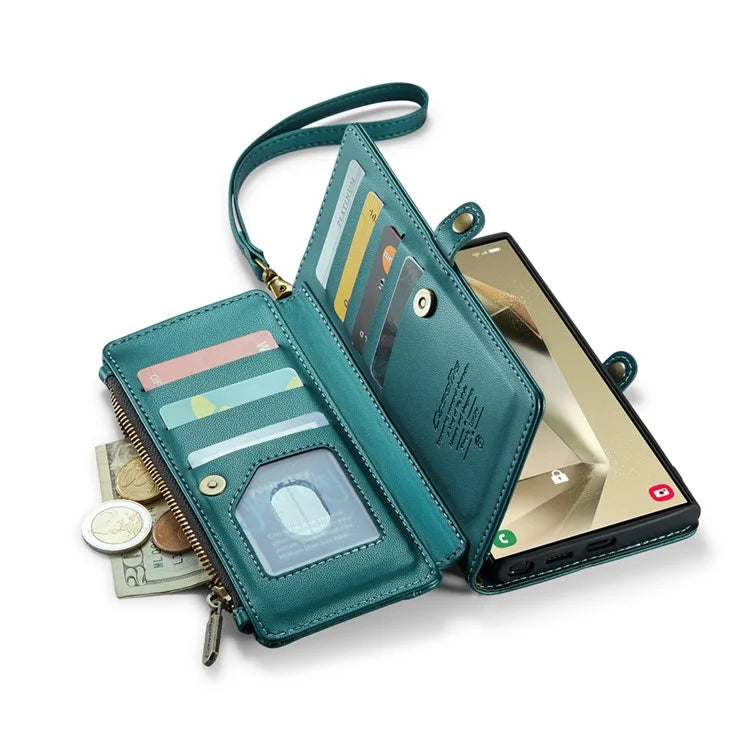 CASEME C36 Series For Samsung Galaxy S24 Ultra Case Leather Phone Bag with 10 Card Slots Wallet