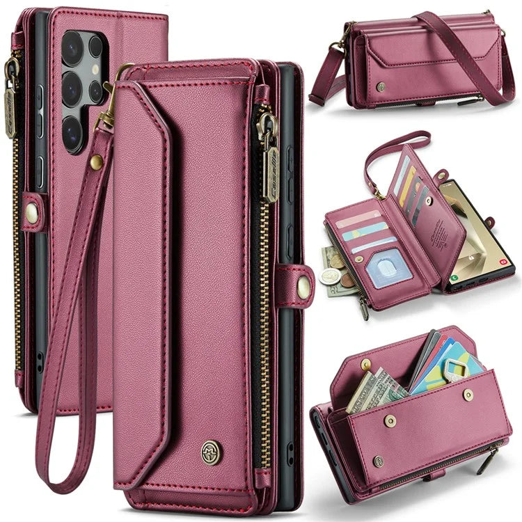 CASEME C36 Series For Samsung Galaxy S24 Ultra Case Leather Phone Bag with 10 Card Slots Wallet