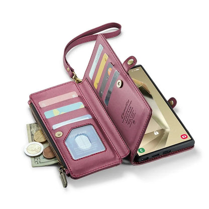 CASEME C36 Series For Samsung Galaxy S24 Ultra Case Leather Phone Bag with 10 Card Slots Wallet