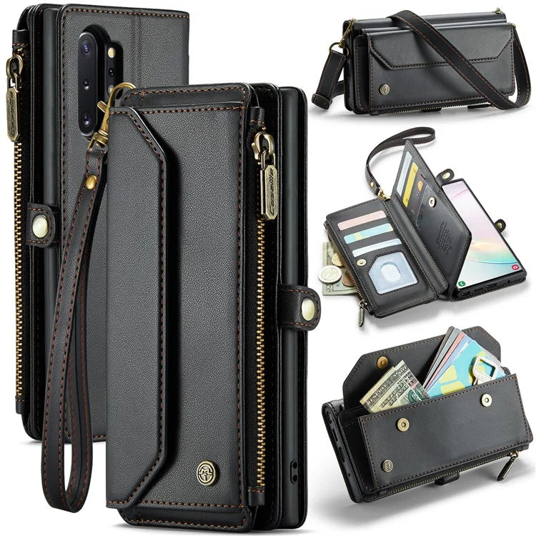 CASEME C36 Series For Samsung Galaxy Note 10 Plus 4G  /  5G Case 10 Card Slots Leather Zipper Phone Cover