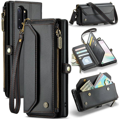CASEME C36 Series For Samsung Galaxy Note 10 Plus 4G  /  5G Case 10 Card Slots Leather Zipper Phone Cover