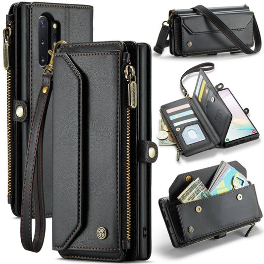 CASEME C36 Series For Samsung Galaxy Note 10 Plus 4G  /  5G Case 10 Card Slots Leather Zipper Phone Cover