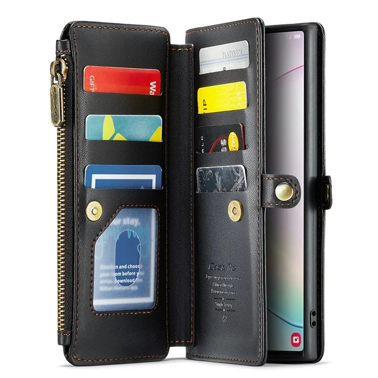 CASEME C36 Series For Samsung Galaxy Note 10 Plus 4G  /  5G Case 10 Card Slots Leather Zipper Phone Cover
