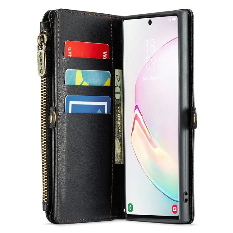 CASEME C36 Series For Samsung Galaxy Note 10 Plus 4G  /  5G Case 10 Card Slots Leather Zipper Phone Cover