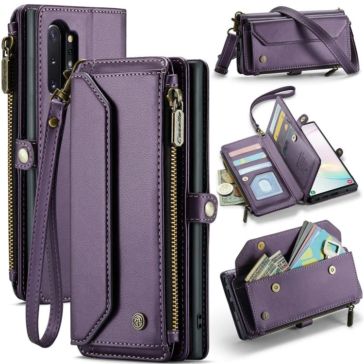CASEME C36 Series For Samsung Galaxy Note 10 Plus 4G  /  5G Case 10 Card Slots Leather Zipper Phone Cover