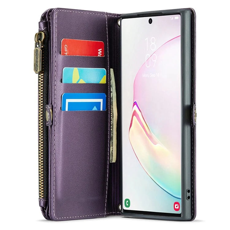 CASEME C36 Series For Samsung Galaxy Note 10 Plus 4G  /  5G Case 10 Card Slots Leather Zipper Phone Cover