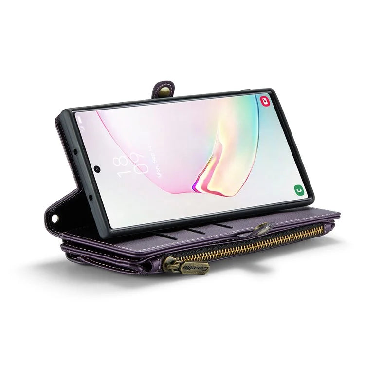 CASEME C36 Series For Samsung Galaxy Note 10 Plus 4G  /  5G Case 10 Card Slots Leather Zipper Phone Cover