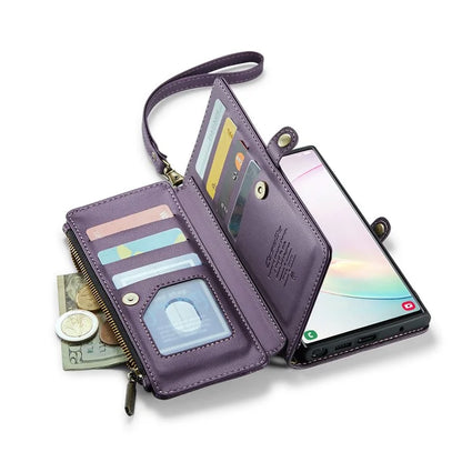 CASEME C36 Series For Samsung Galaxy Note 10 Plus 4G  /  5G Case 10 Card Slots Leather Zipper Phone Cover