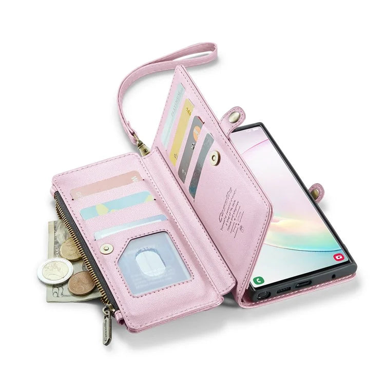CASEME C36 Series For Samsung Galaxy Note 10 Plus 4G  /  5G Case 10 Card Slots Leather Zipper Phone Cover