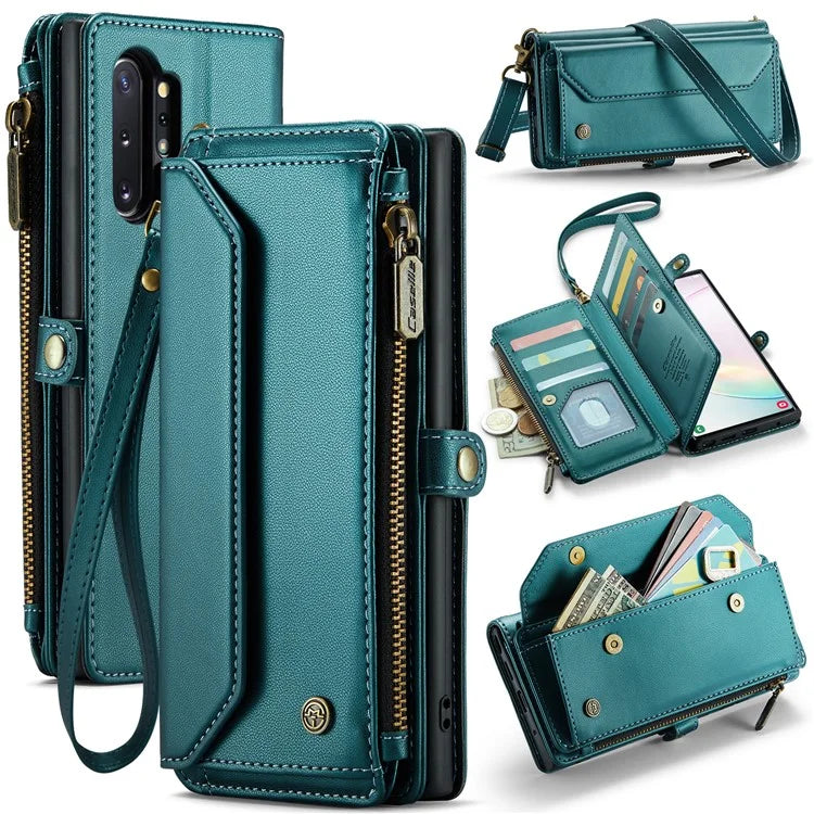 CASEME C36 Series For Samsung Galaxy Note 10 Plus 4G  /  5G Case 10 Card Slots Leather Zipper Phone Cover