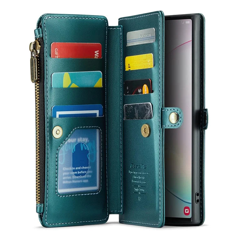 CASEME C36 Series For Samsung Galaxy Note 10 Plus 4G  /  5G Case 10 Card Slots Leather Zipper Phone Cover
