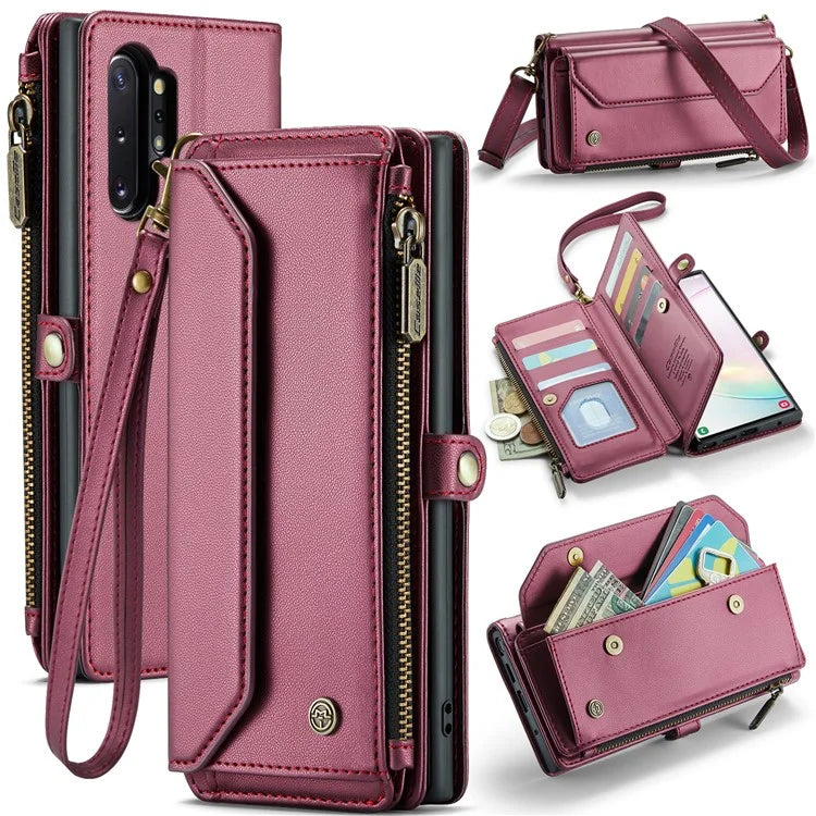 CASEME C36 Series For Samsung Galaxy Note 10 Plus 4G  /  5G Case 10 Card Slots Leather Zipper Phone Cover