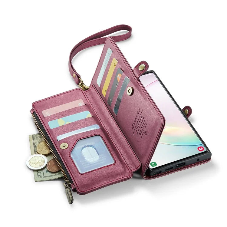 CASEME C36 Series For Samsung Galaxy Note 10 Plus 4G  /  5G Case 10 Card Slots Leather Zipper Phone Cover