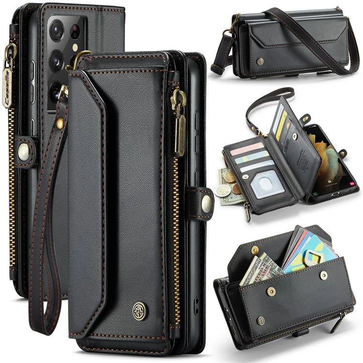 CASEME C36 Series For Samsung Galaxy S21 Ultra 5G Case Leather Phone Bag with 10 Card Slots Pocket