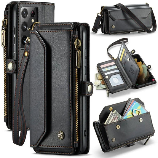 CASEME C36 Series For Samsung Galaxy S21 Ultra 5G Case Leather Phone Bag with 10 Card Slots Pocket