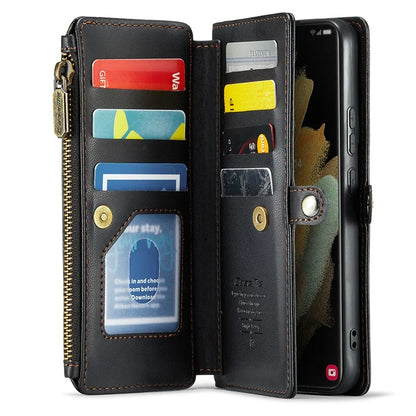 CASEME C36 Series For Samsung Galaxy S21 Ultra 5G Case Leather Phone Bag with 10 Card Slots Pocket