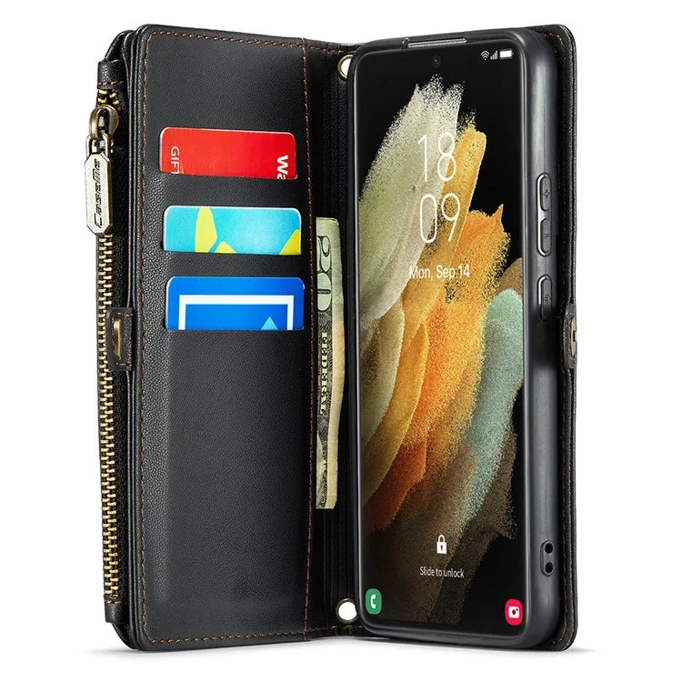CASEME C36 Series For Samsung Galaxy S21 Ultra 5G Case Leather Phone Bag with 10 Card Slots Pocket