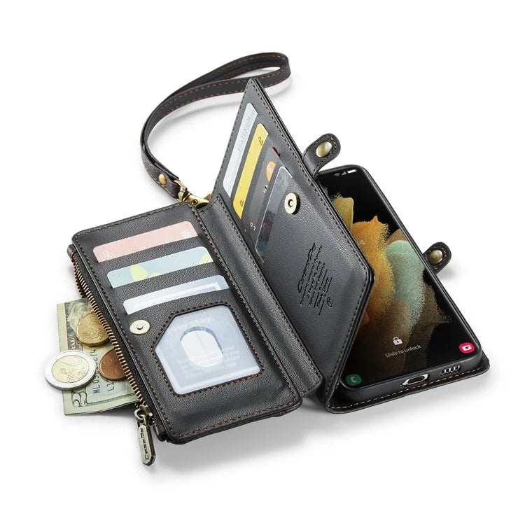 CASEME C36 Series For Samsung Galaxy S21 Ultra 5G Case Leather Phone Bag with 10 Card Slots Pocket