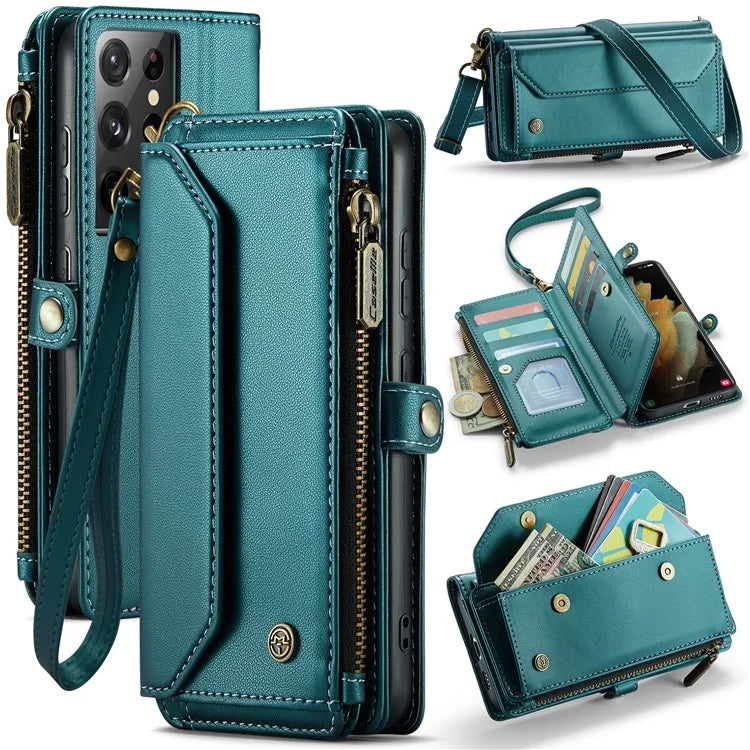 CASEME C36 Series For Samsung Galaxy S21 Ultra 5G Case Leather Phone Bag with 10 Card Slots Pocket