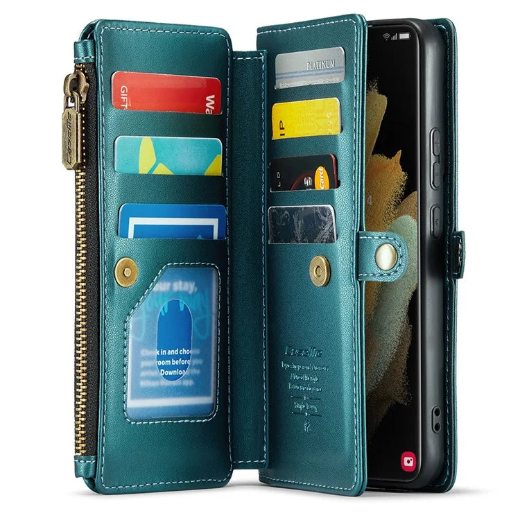 CASEME C36 Series For Samsung Galaxy S21 Ultra 5G Case Leather Phone Bag with 10 Card Slots Pocket