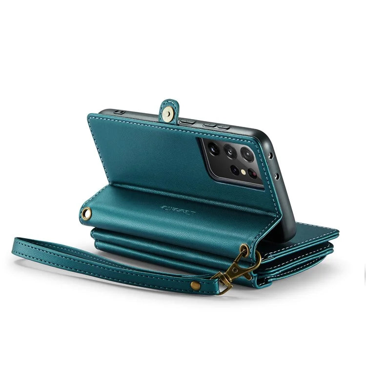CASEME C36 Series For Samsung Galaxy S21 Ultra 5G Case Leather Phone Bag with 10 Card Slots Pocket