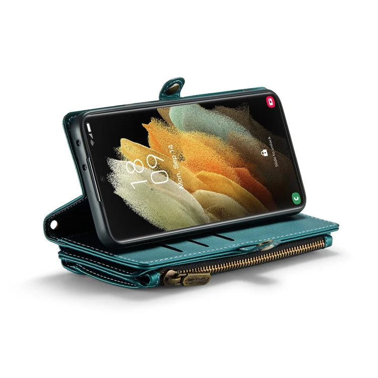 CASEME C36 Series For Samsung Galaxy S21 Ultra 5G Case Leather Phone Bag with 10 Card Slots Pocket