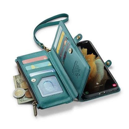 CASEME C36 Series For Samsung Galaxy S21 Ultra 5G Case Leather Phone Bag with 10 Card Slots Pocket